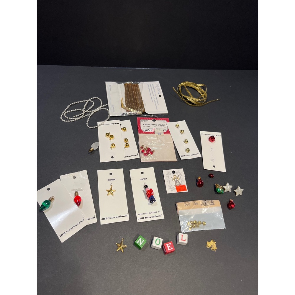 Vintage Christmas Craft Lot JHB International Charms Buttons Bells NOEL Decor